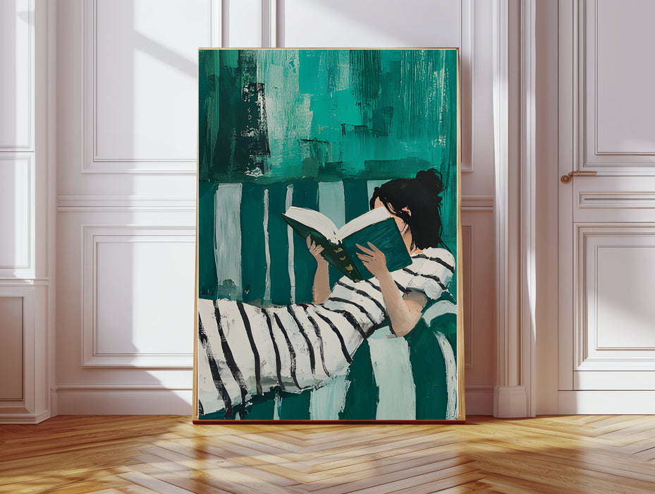 Female Book Reading Painting Art Print