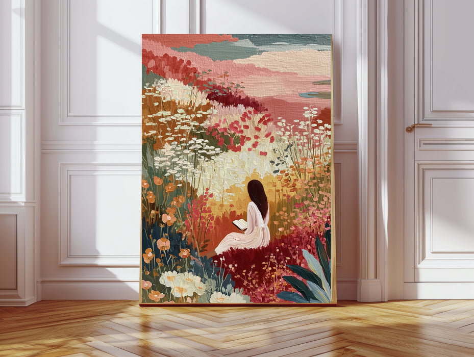 Female Landscape Book Reading Art Print