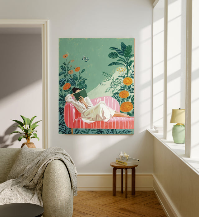 Female Book Reading Painting Art Print