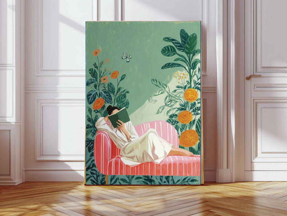 Female Book Reading Painting Art Print