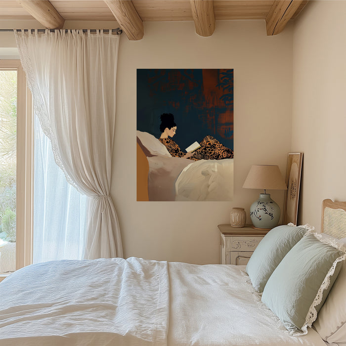 Female Book Reading Moody Painting Art Print