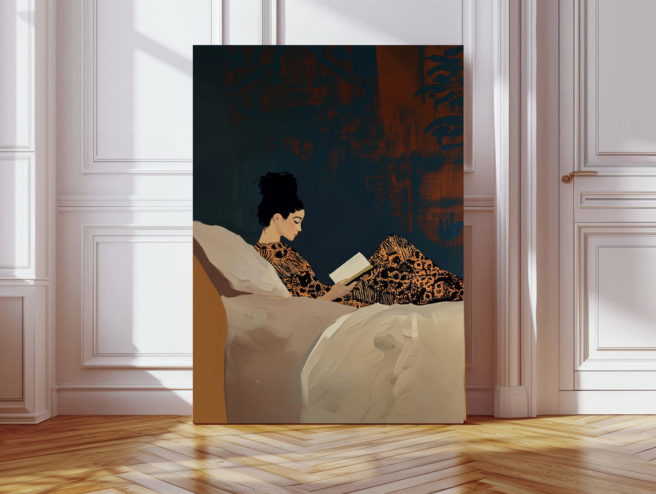 Female Book Reading Moody Painting Art Print