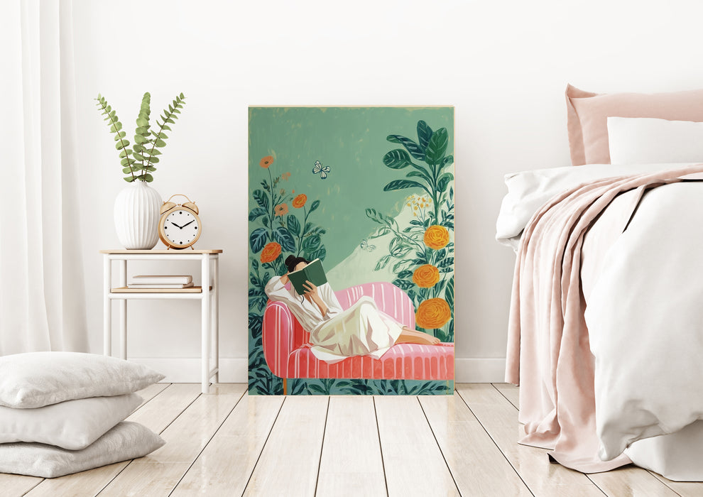 Female Book Reading Painting Art Print