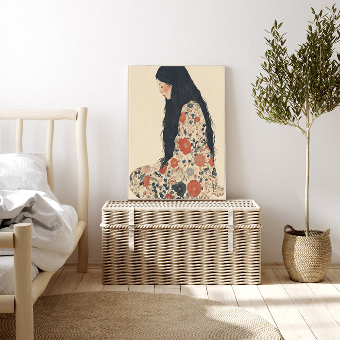 Portrait Of A Woman In Floral Art Print