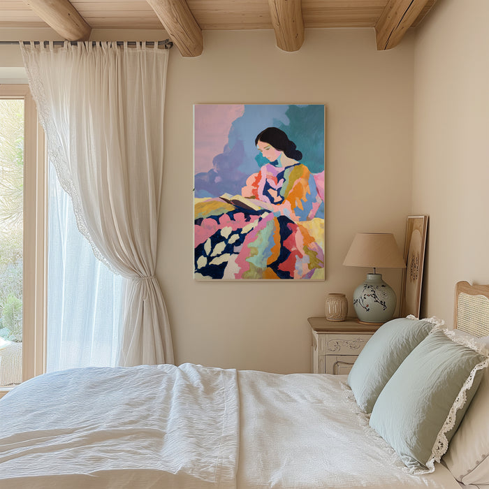 Female Abstract Book Reading Portrait Art Print