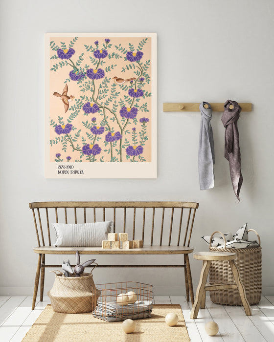 Japanese Vintage Textile Floral and Birds Art Print