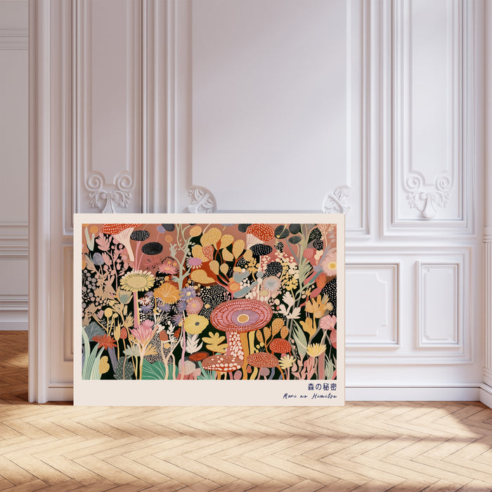 Secret of the Forest 森の秘密 | Japanese Mushroom & Wildflower Print | Pink Maximalist Botanical Wall Art | Giclée Fine Art