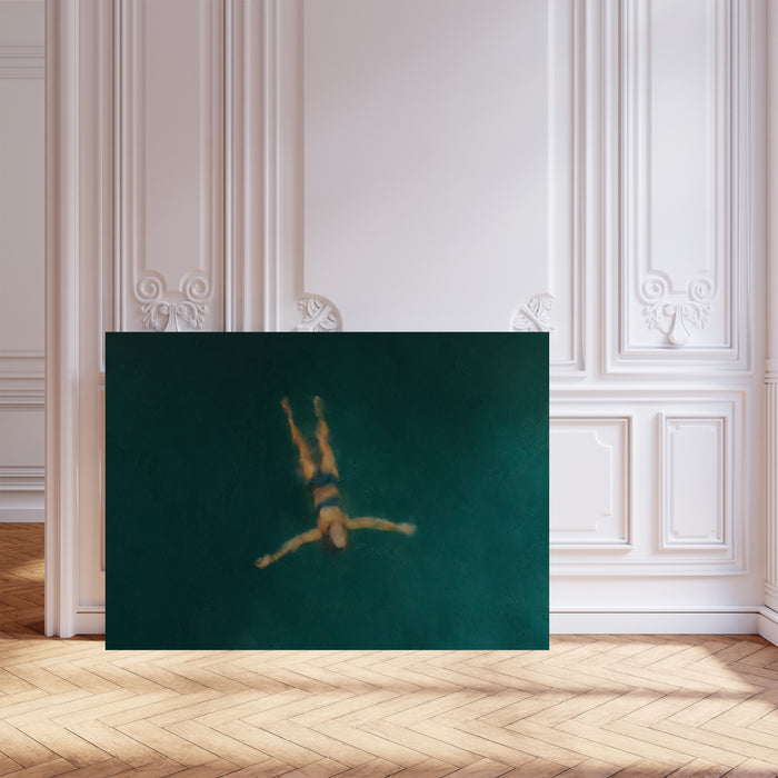 Floating Swimmer Print | Dark Green Water Minimal Poster | Calming Landscape Wall Art