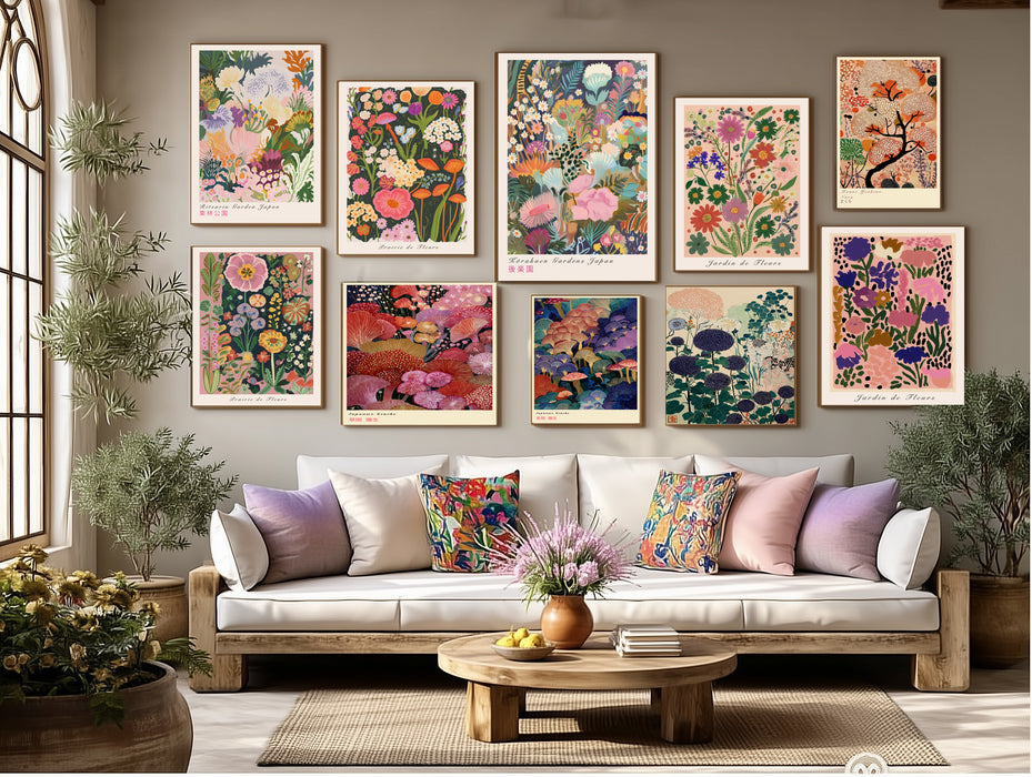 Japanese Flower Garden Set Of Two Art Prints