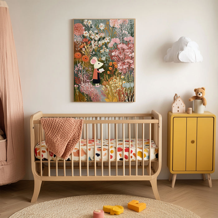 Mouse Book Flower Garden Nursery Art Print