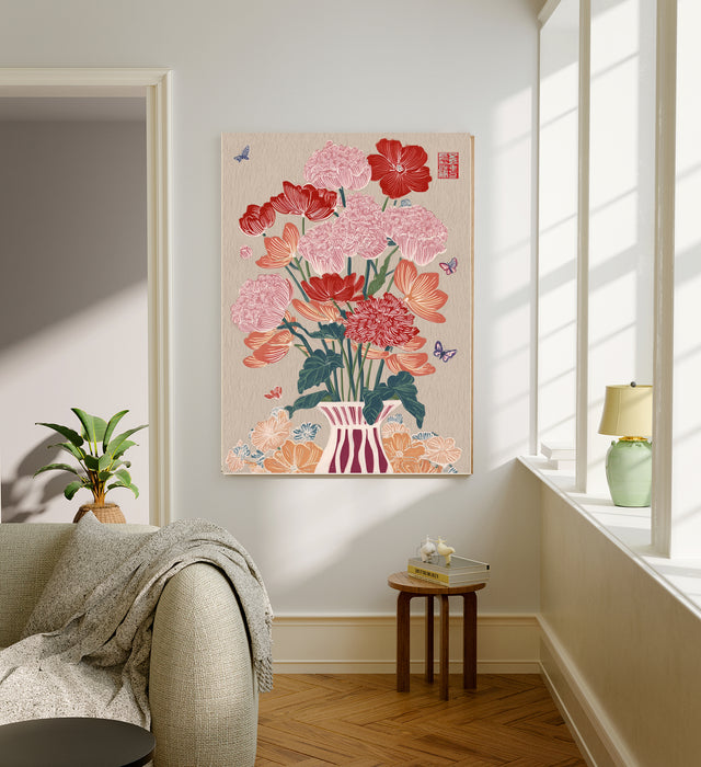 Japanese Pink Floral Vase Flower Art Print