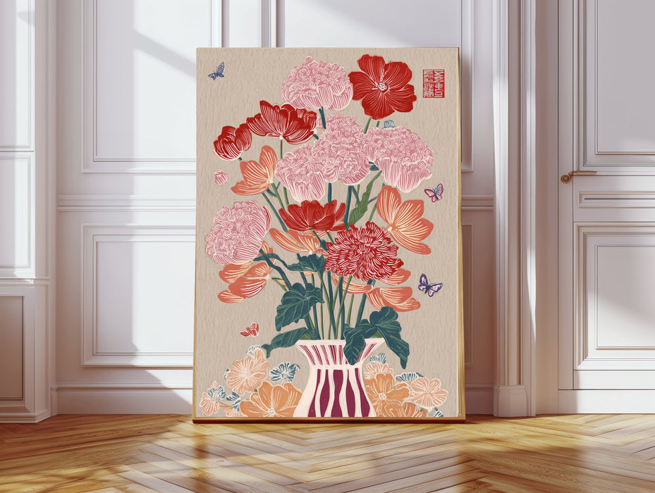 Japanese Pink Floral Vase Flower Art Print