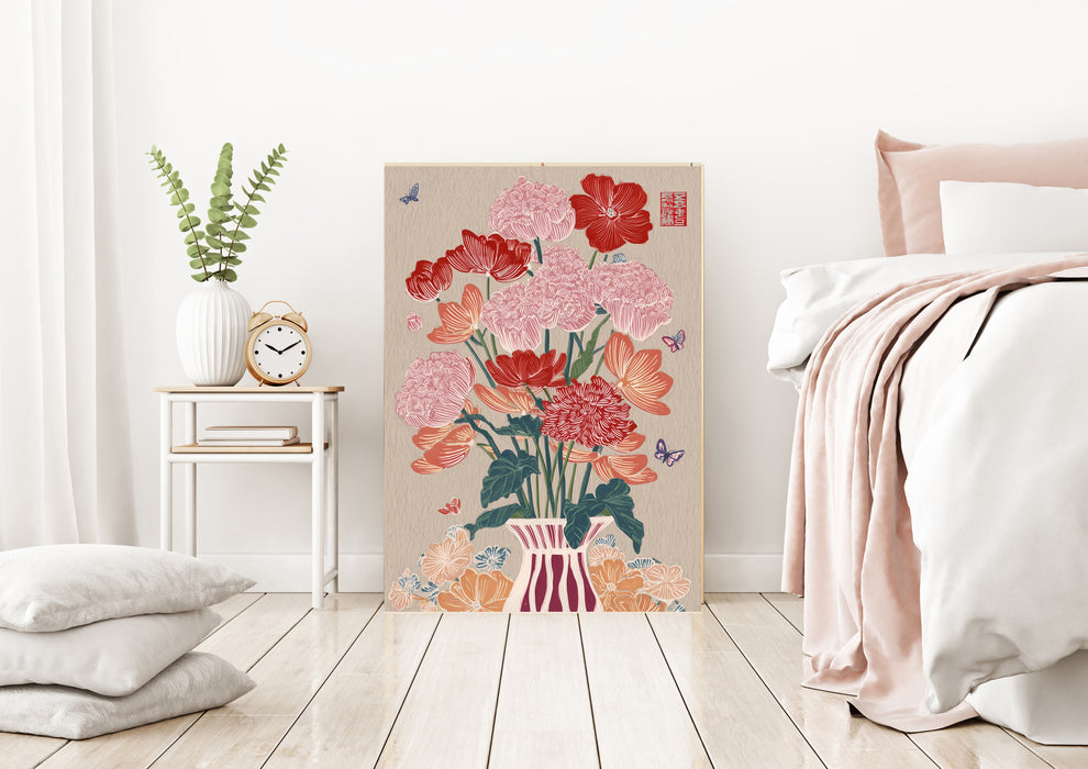 Japanese Pink Floral Vase Flower Art Print