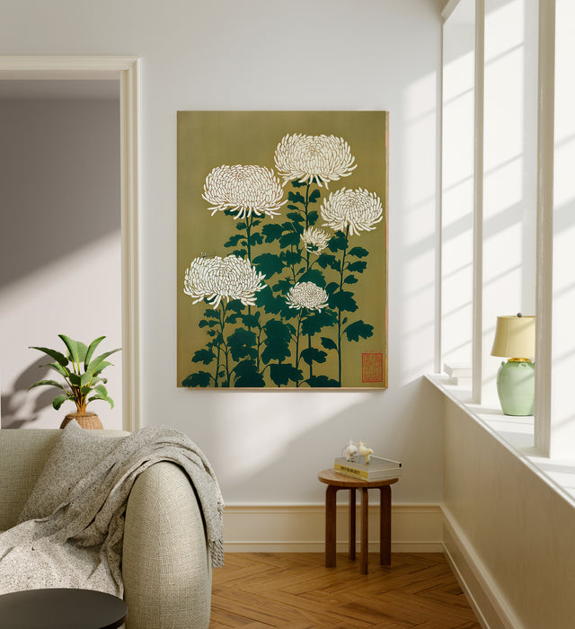 Japanese Chrysanthemum Green Floral Art Print