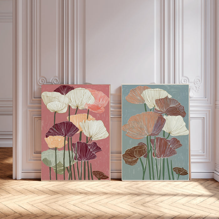 Japanese Floral Set Of Two Flower Art Prints