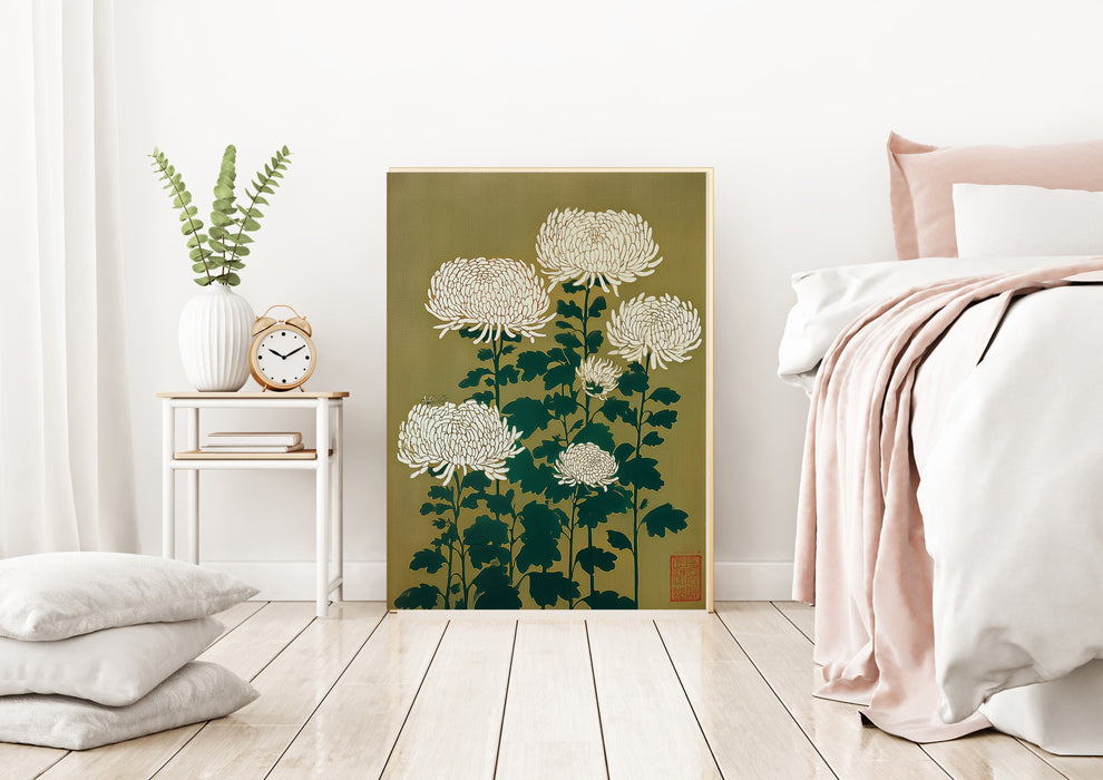 Japanese Chrysanthemum Green Floral Art Print