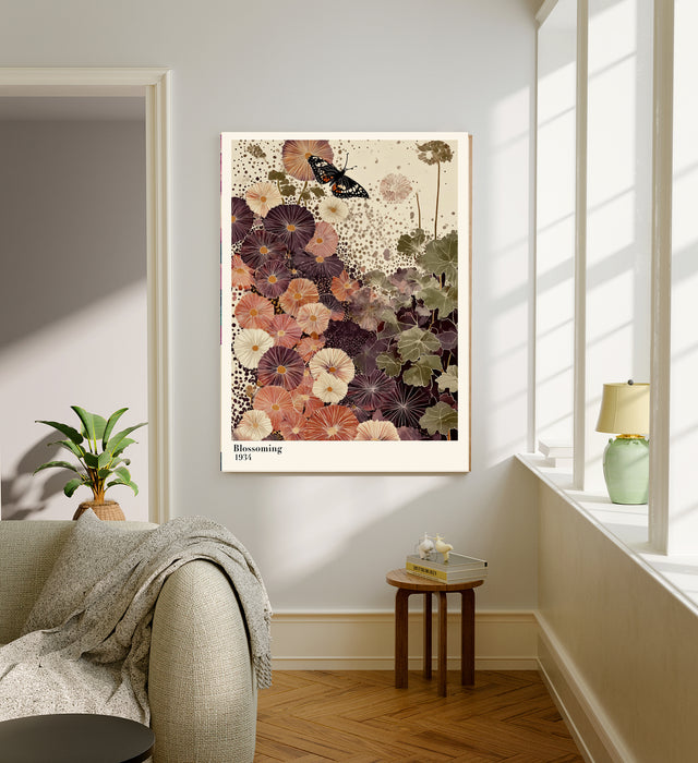 Japanese Flower Butterfly Landscape Art Print