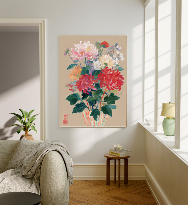 Japanese Pink Floral Vase Flower Art Print
