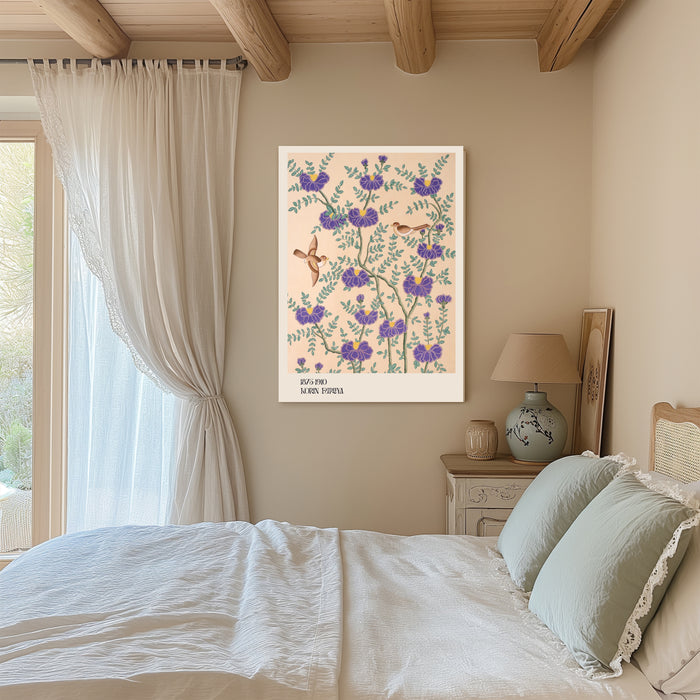Japanese Vintage Textile Floral and Birds Art Print