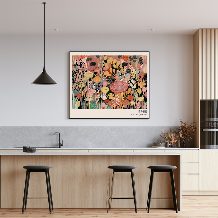 Secret of the Forest 森の秘密 | Japanese Mushroom & Wildflower Print | Pink Maximalist Botanical Wall Art | Giclée Fine Art