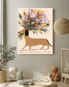 Dachshund flower bouquet giclee print on cream fine art paper, Stanley Street Studio