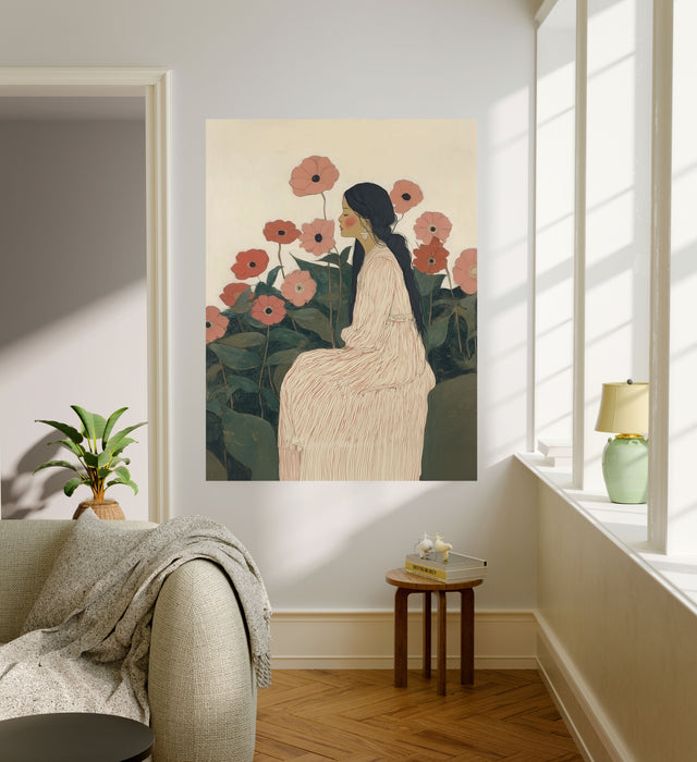 Woman With Poppies Art Print | Japanese Floral Giclée Print