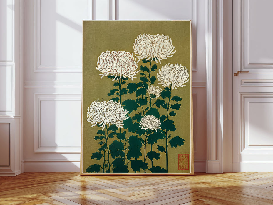 Japanese Chrysanthemum Green Floral Art Print