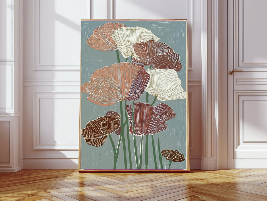 Japanese Blue and Pink Floral Art Print