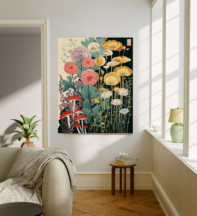 Japanese Abstract Mushroom Flower Art Print
