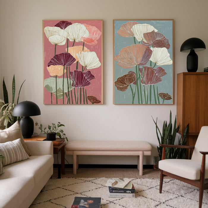 Japanese Floral Set Of Two Flower Art Prints