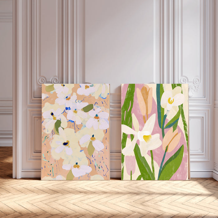 Botanical Flowers Pink Set Of Two Art Prints
