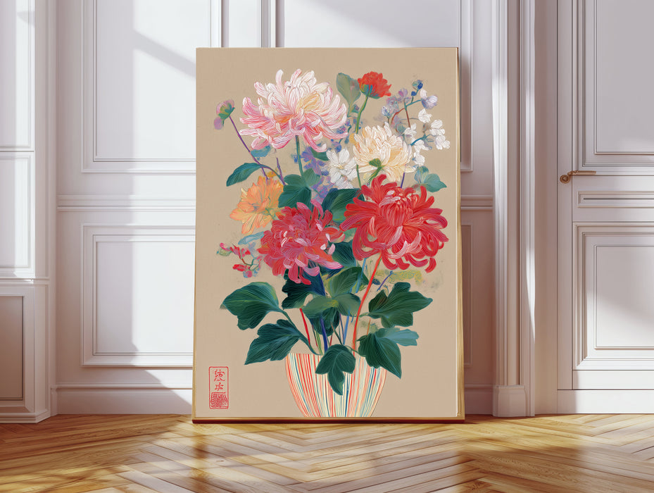 Japanese Pink Floral Vase Flower Art Print