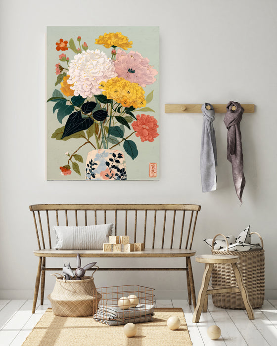 Japanese Green Floral Vase Flower Art Print