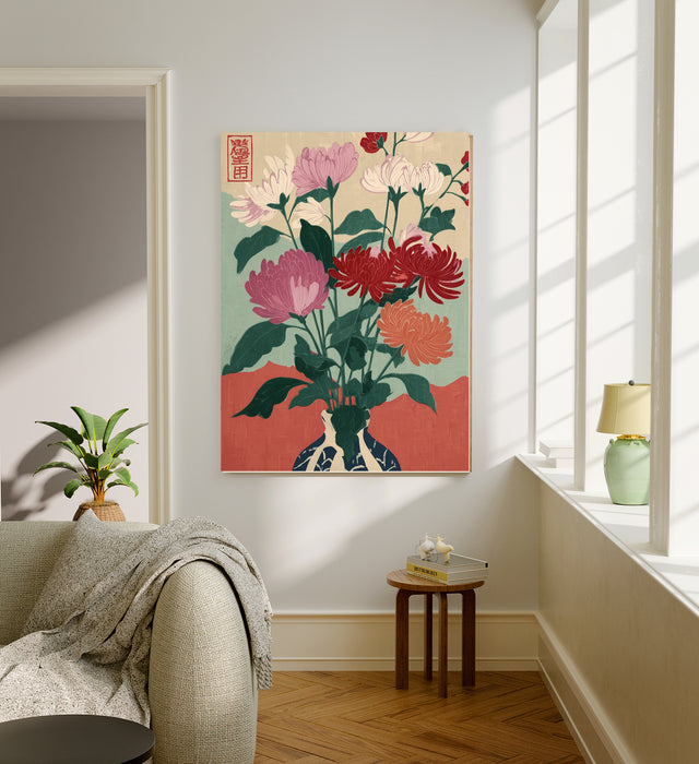 Japanese Pink Floral Vase Flower Art Print