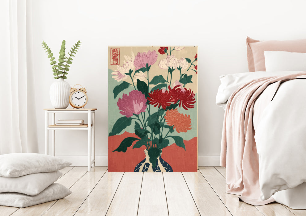 Japanese Pink Floral Vase Flower Art Print