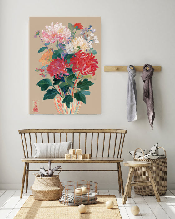 Japanese Pink Floral Vase Flower Art Print