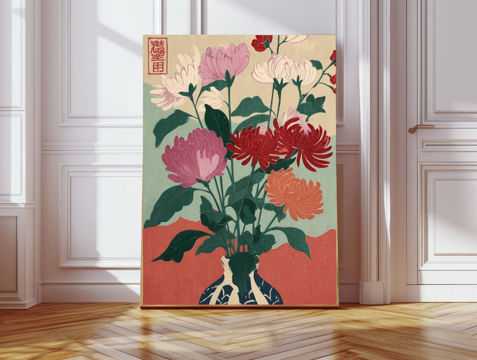 Japanese Pink Floral Vase Flower Art Print