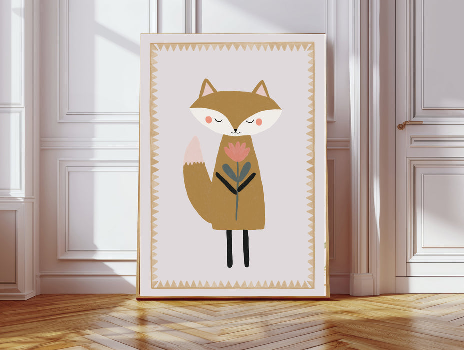 Fox  and Flower Nursery Art Print