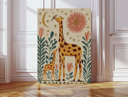 Giraffe and Baby Folk Art Nursery Print | Stanley Street Studio