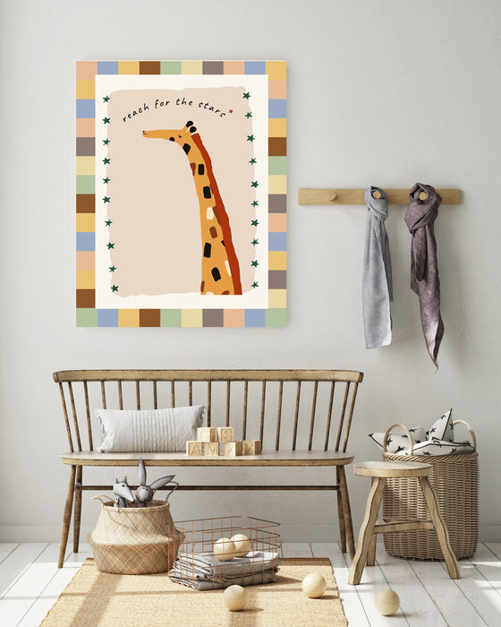 Giraffe 'Reach For The Stars' Nursery Art Print