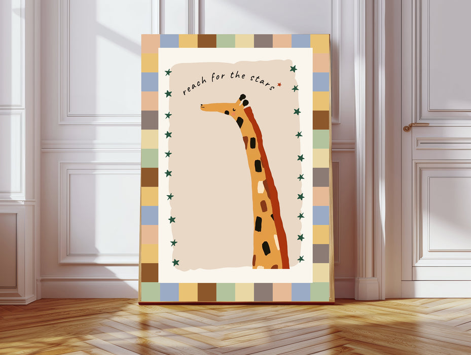 Giraffe 'Reach For The Stars' Nursery Art Print