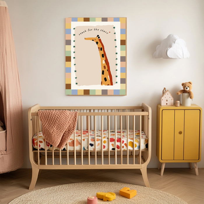 Giraffe 'Reach For The Stars' Nursery Art Print