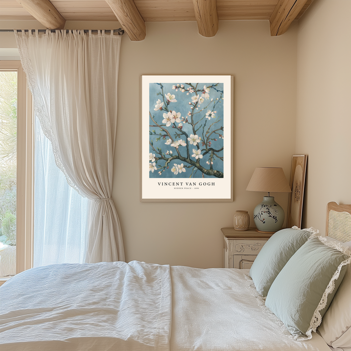 Morning Blossom – Van Gogh Inspired Almond Blossom Print in Soft Blue