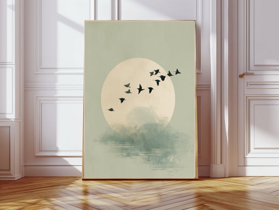 Japanese Bird Sunset Art Print