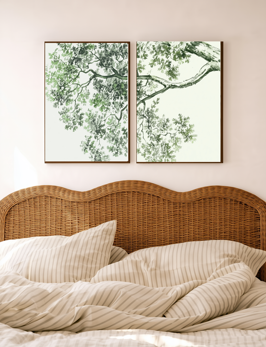 Tree Canopy Set of Two Art Prints | Forest Sage Green Botanical Gallery Wall Set | Painterly Leaf Wall Art