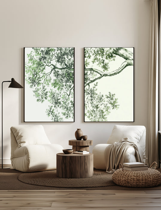 Tree Canopy Set of Two Art Prints | Forest Sage Green Botanical Gallery Wall Set | Painterly Leaf Wall Art