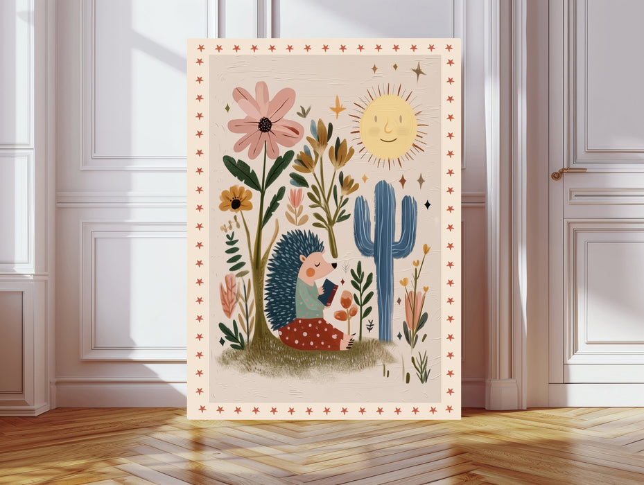 Hedgehog Book Reading Nursery Art Print