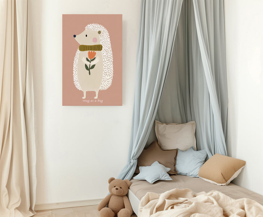 Hedgehog ' Snug as a bug' Nursery Art Print