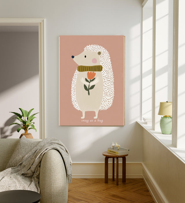 Hedgehog ' Snug as a bug' Nursery Art Print