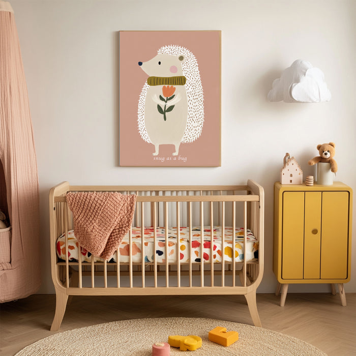 Hedgehog ' Snug as a bug' Nursery Art Print